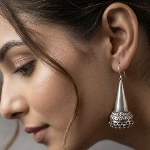 Silver Cone Jhumka Earrings 